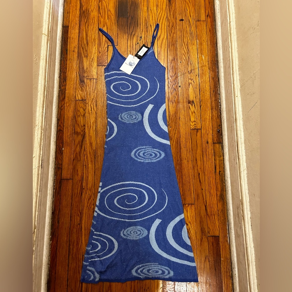 Brand new House of Sunny knit blue pattern midi dress